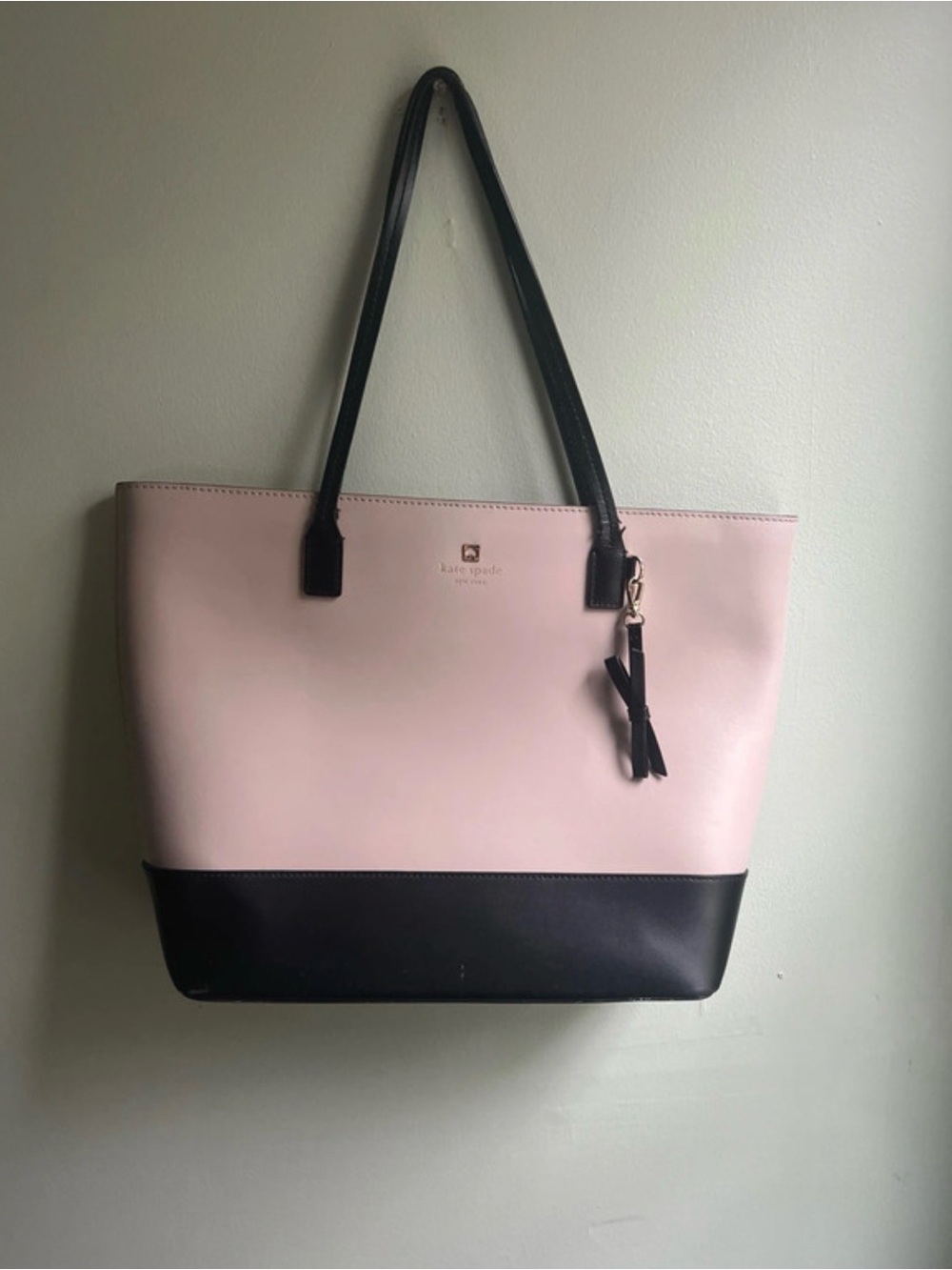 kate spade Two-Tone Pink and Black Leather Tote with Tassel